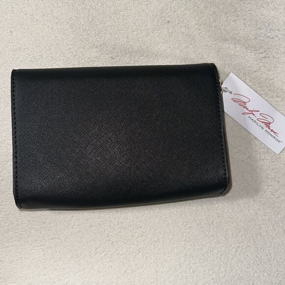 MM Black Gold Tone Hardware Red Lined Crossbody Bag Purse - Picture 10 of 11